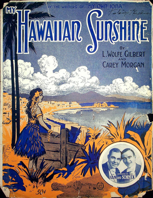 1916 My Hawaiian Sunshine Vintage Sheet Music Large L Wolfe Gilbert Carey Morgan 1