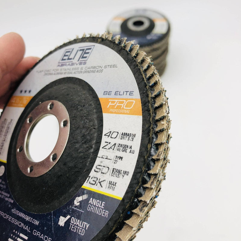 10x Elite Abrasives 12822 Flap Disc 4.5x7/8 Zirconia Alumina T27 40 Grit W/ Aids 7