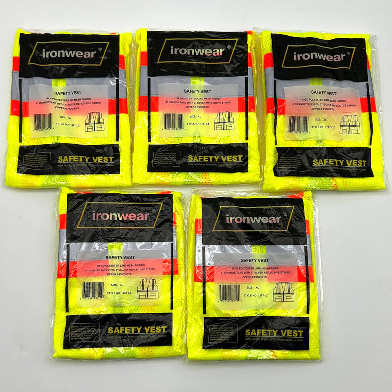 Ironwear 1287-LZ Safety Vest XL Two Tone Class 2 6 Pocket Zipper Reflective 5pk