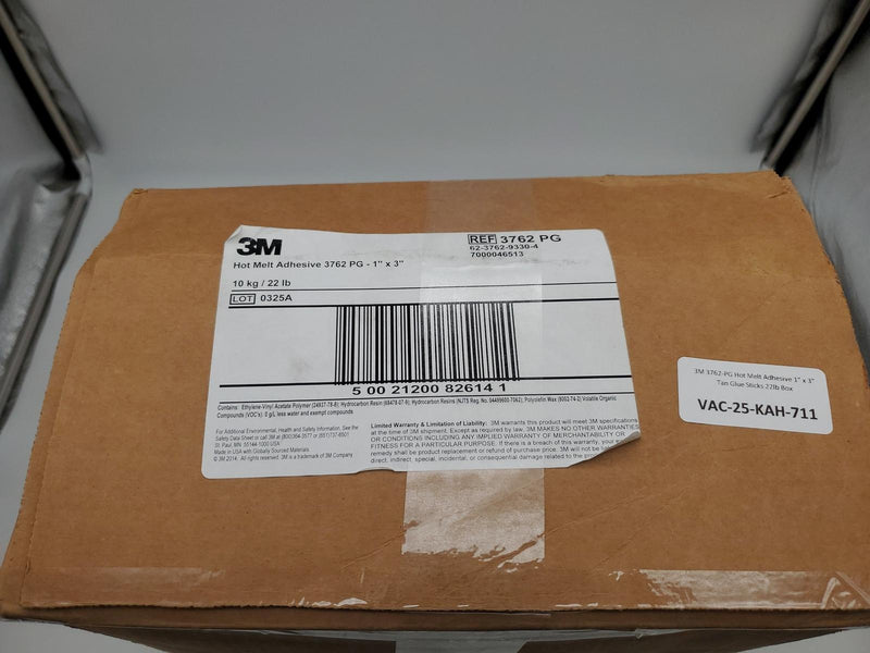 3M 3762-PG Hot Melt Adhesive 1" x 3" Tan Glue Sticks 22lb Box 4