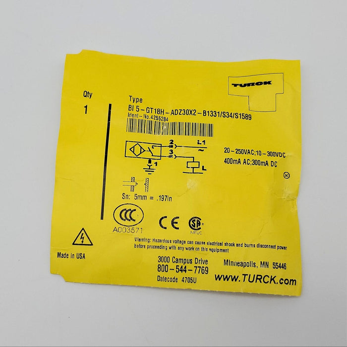 Turck BI5-GT18H-ADZ30X2-B1331/S34 Inductive Proximity Switch M18 x 1 Size