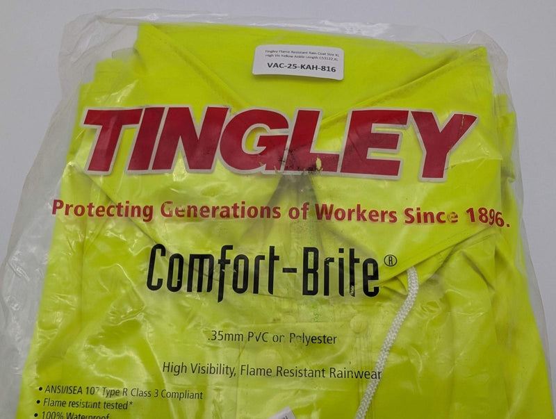 Tingley Flame Resistant Rain Coat Size XL High Vis Yellow Ankle Length C53122.XL 4