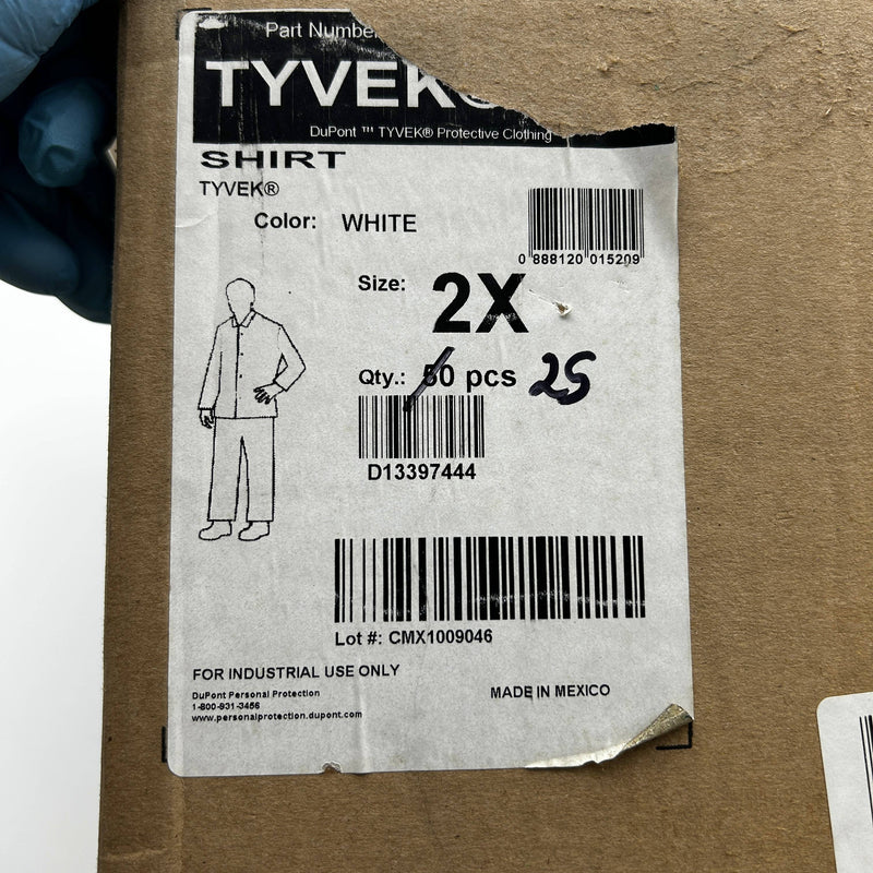 Dupont Tyvek 400 Disposable Shirt White 2XL Snap Open Cuff TY303SWH2X005000 PK25
