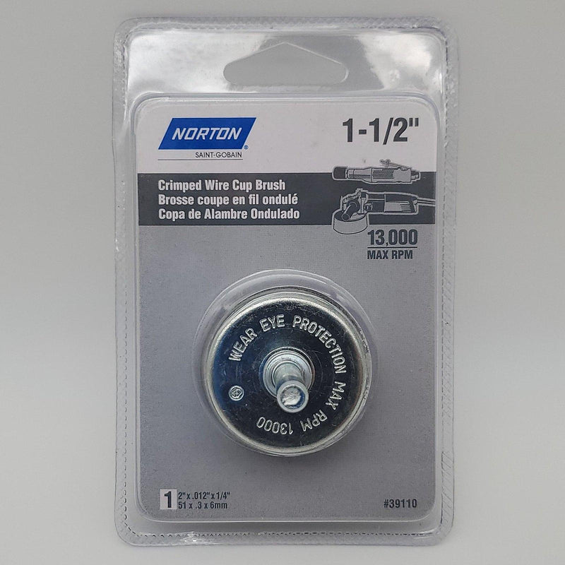 Norton 39110 2" Wire Cup Brush 1/4" Shank Crimped Carbon Steel 13000 Max RPM 1