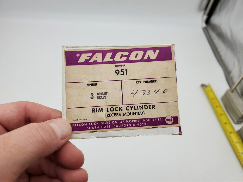 Falcon Rim Cylinder Lock 4-1/2" Length Polished Brass No 951 E Keyway USA Made 3