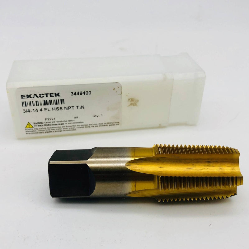 Exactek 3449400 Tap Tapper Pipe 3/4-14 4 Flute HSS NPT TiN Finish 1