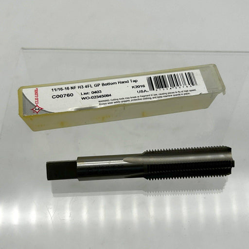 Cle-Line C00760 Bottom Hand Tap List 0403 11/16-16 NF H3 4Flute GP Bright HSS 1