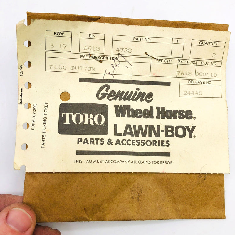 Lawn-Boy 4733 Plug Button OEM New Old Stock NOS Open 8