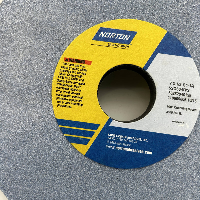 Norton 66252940198 Grinding Wheel 7" x 1/2" x 1-1/4" 5SG60-KVS 60 Grit Type 1