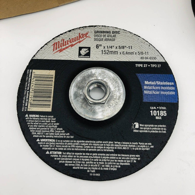 5pk Milwaukee 49-94-6330 Grinding Disc 6in x 1/4in x 5/8in-11 Type 27 AO 4