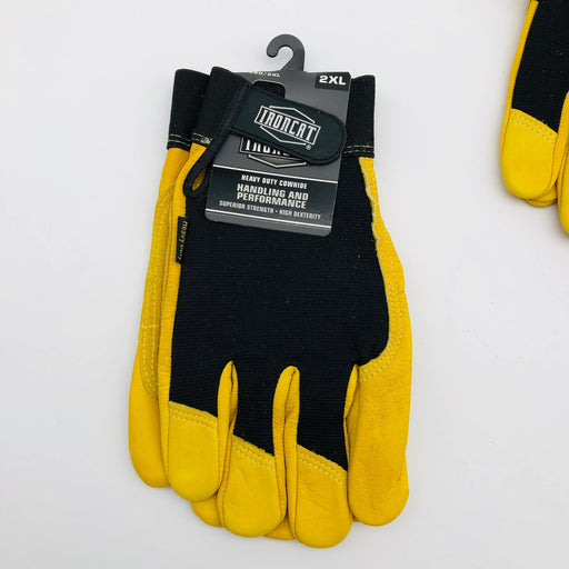 Ironcat 86350 Cowhide Leather Gloves 2XL Hvy Duty Mechanics Hook Loop 3 Pairs 2