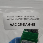 Precision Twist R40 Drill Bits 3/16" D 2-3/16" OAL 1-1/8" LOC 118 Deg Pack of 12 5