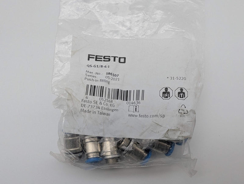 6x Festo QS-G1/8-6-1 Push-In Fittings 6mm OD Tubing 186107 -0.95 bar to 14 bar 4
