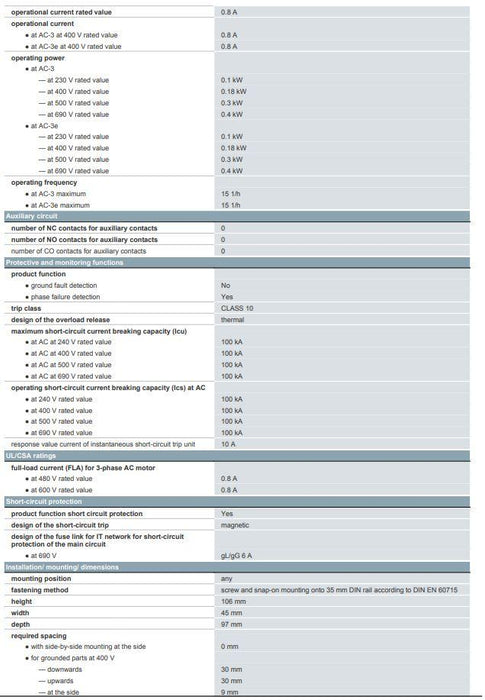 Siemens 3RV2011-0HA20 Circuit Breaker 0.55 - 0.8A 480 - 600V Motor Protection 5