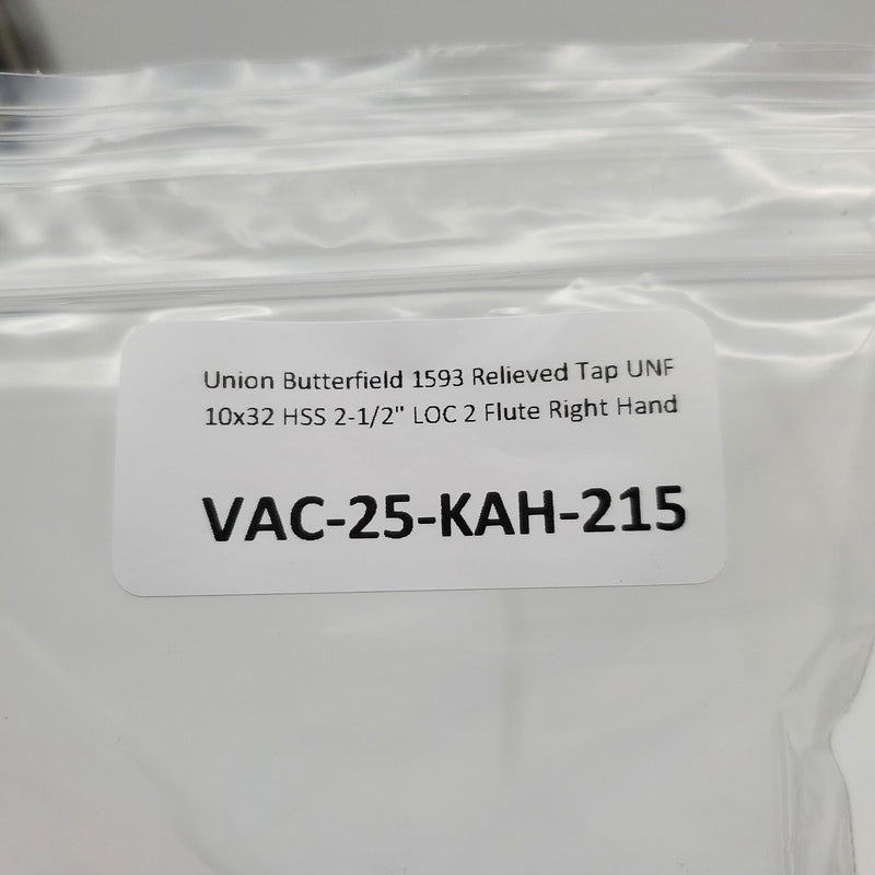 Union Butterfield 1593 Relieved Tap UNF 10x32 HSS 2-1/2" LOC 2 Flute Right Hand 5