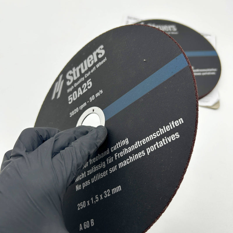 Struers 40009108 Cut-Off Wheel 10" Diam 50A25 25mm x 1.5mm AO Resin Bond 10pk