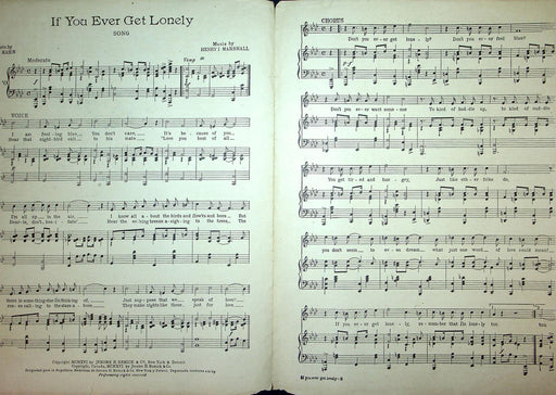 1916 If You Ever Get Lonely Vintage Sheet Music Large Gus Kahn Henry Marshall 2