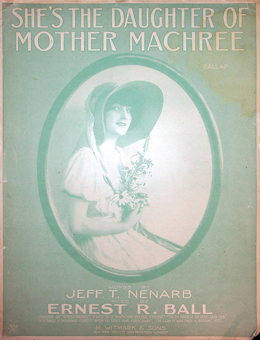 1915 She's The Daughter Of Mother Machree Vintage Sheet Music Large Ernest Ball 1
