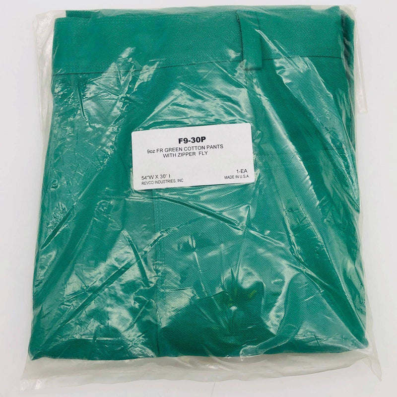 Black Stallion F9-30P Welding Work Pant Size 54X30 Green Cotton 9oz w/ Zipper 1