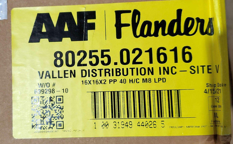 AAF Flanders 16x16x2 Air Filters Pre Pleat LPD HC Merv 8 80255.021616 Pack of 12 4
