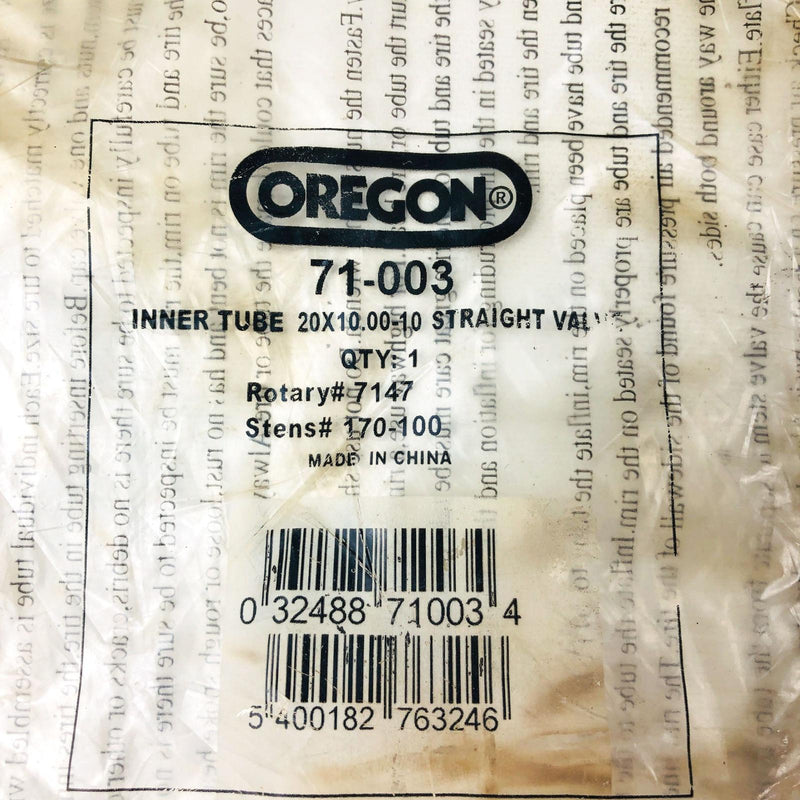 Oregon 71-003 Inner Tube for Tire Innertube 20x10.00-10 Straight Valve TR6 NOS