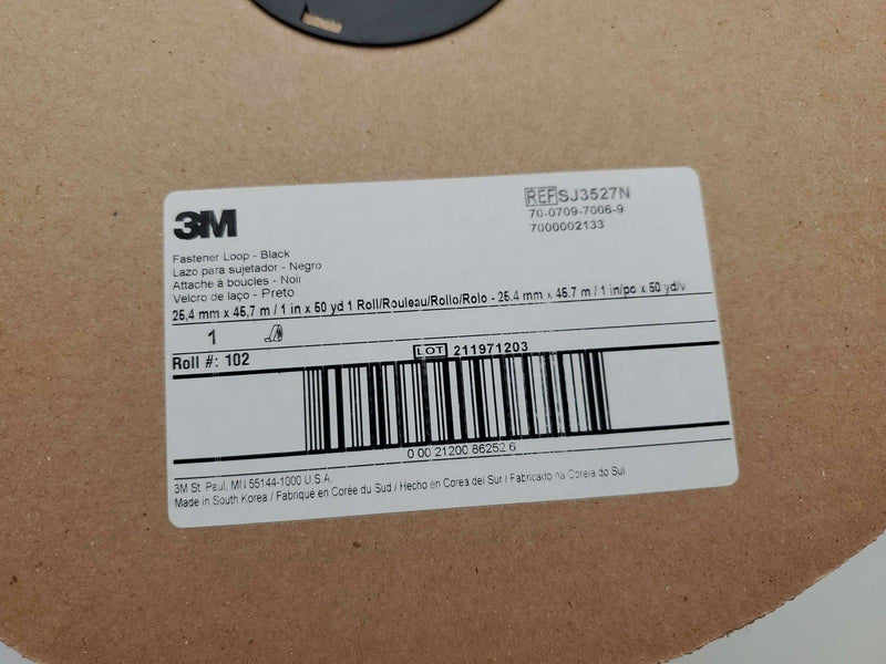3M Loop Fastener 1" x 50 yd Black SJ3527N 0.15" Thick Self Adhesive 3 Rolls 5