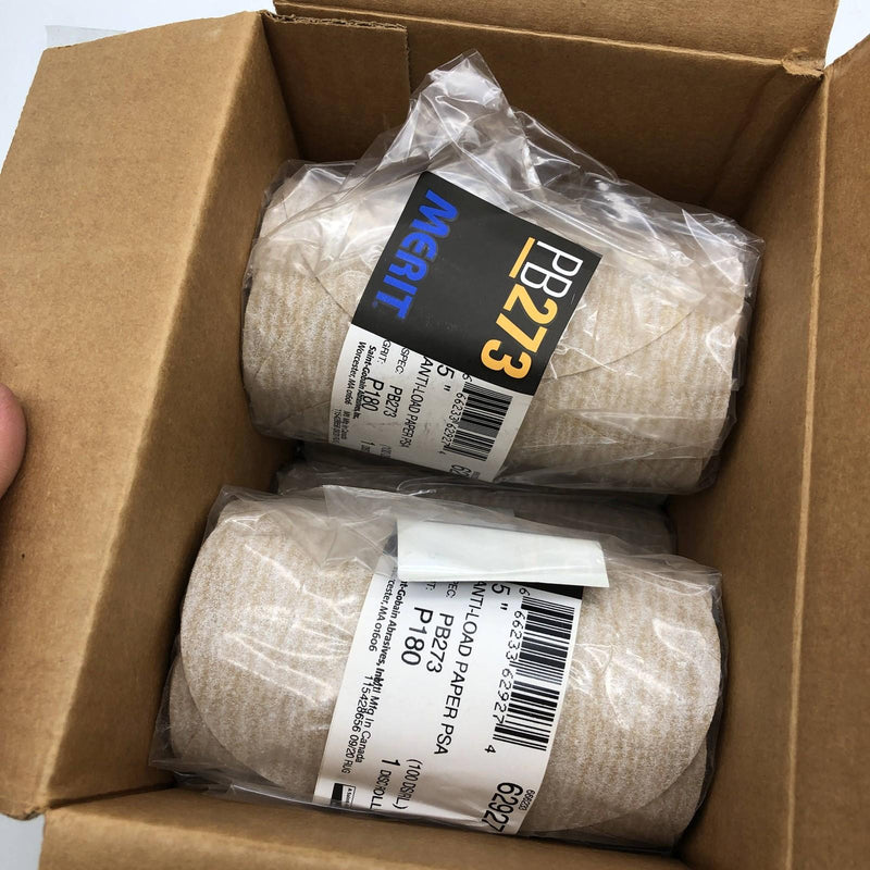 Merit 62927 Disc Rolls 5" Anti Load Paper PSA PB273 P180 Grit 4 Rolls/400 Discs 3