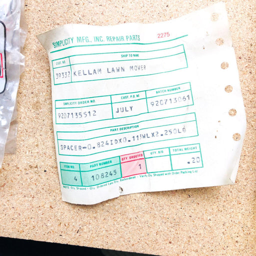 Simplicity 108245 Spacer .824IDx.113WLx2.250LG OEM NOS Replcd 2108245SM Sealed 2