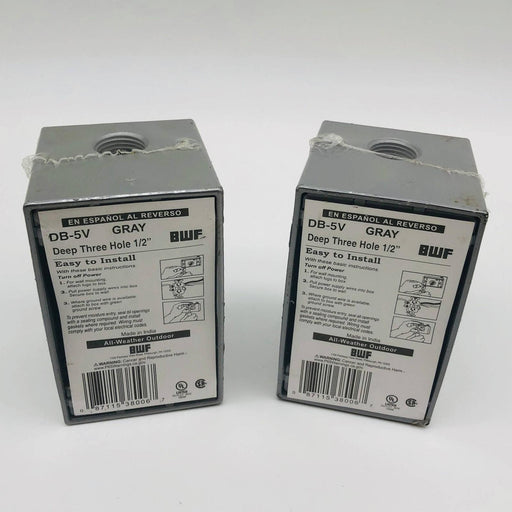 2pk BWF DB-5V Junction Outlet Receptacle Box 1/2in 3 Hole 1 Gange Deep Box Gray 1