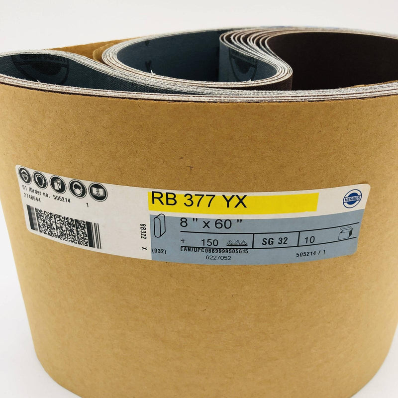 Hermes RB 377 YX Wide Cloth Sanding Belt 8" x 60" 150 Grit SC32 Pack of 10 3