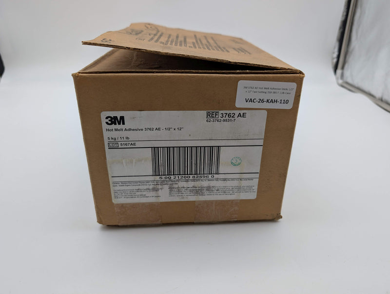 3M 3762 AE Hot Melt Adhesive Sticks 1/2" x 12" Fast Setting 350-385 F 11lb Case