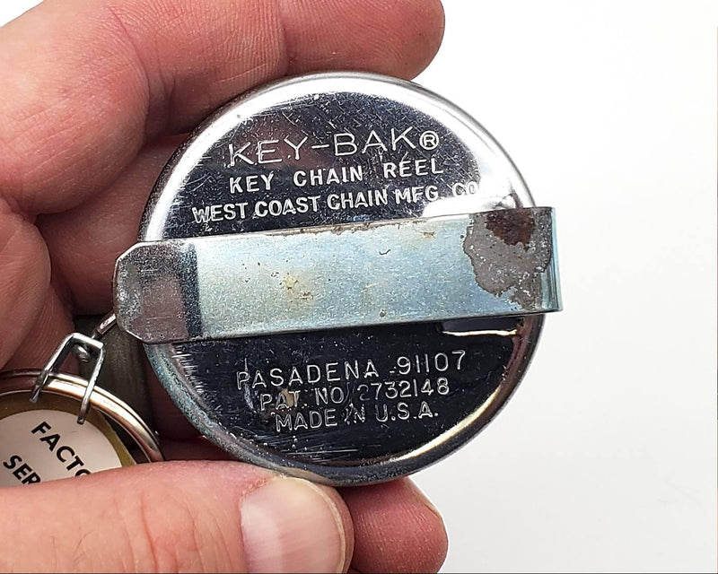 1960s Key-Bak Retractable Key Chain Leather Textured Metal USA Made NOS 3