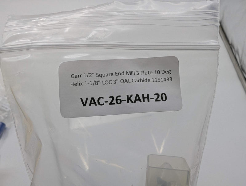 Garr 1/2" Square End Mill 3 Flute 10 Deg Helix 1-1/8" LOC 3" OAL Carbide 1151433 6