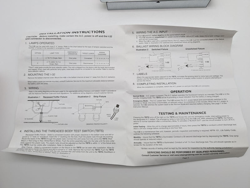 IOTA I32 TBTS Emergency Backup Ballast Most 2ft to 4ft T8 - T12 & 28W T5 Lamps 5