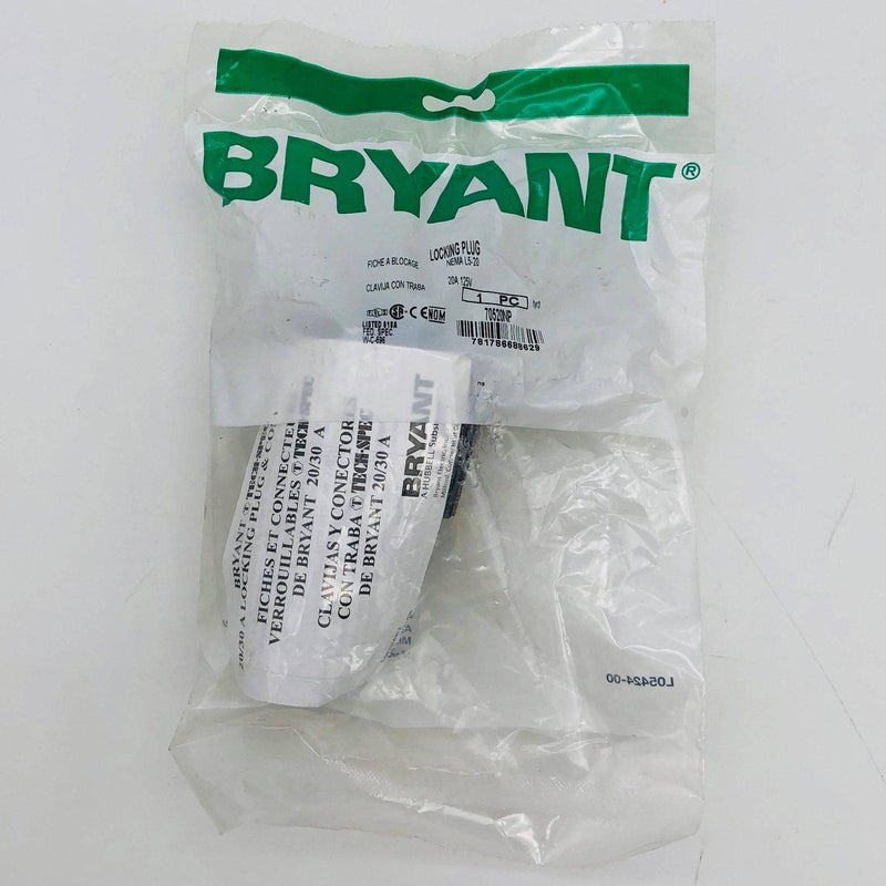 Bryant 70520NP Locking Blade Plug 20A 125 VAC 1-phase 2-pole 3-wire NEMA L5-20 1