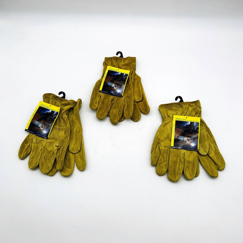 Weldas 10-2064 Leather Drivers Gloves Large Split Cowhide Straight Thumb 3 Pairs 7