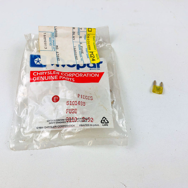 1ct Mopar 6101488 Mini 20 AMP Fuse Yellow OEM NOS 1991-93 Jeep Cherokee Comanche 3