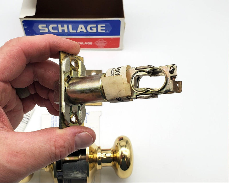 Schlage Door Knob Bright Brass 605 Passage Latch PLY F10 2 3/8 & 2 3/4 BS NOS 6