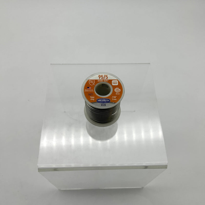 Worthington Solder-Safe 331760 Solder Wire 95/5 .118" Lead Free 16oz/1lb Roll