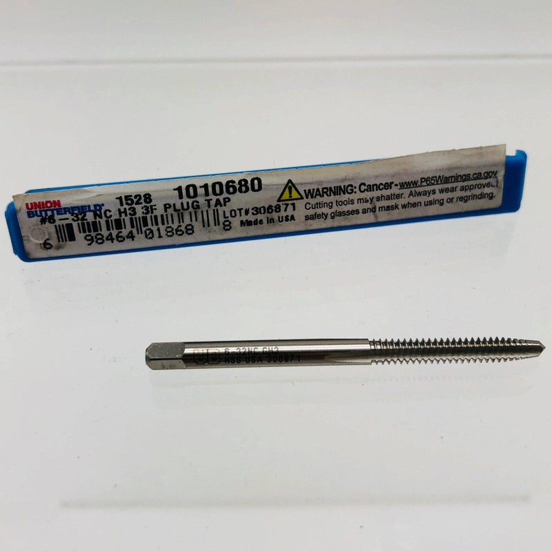 Union Butterfield 1010680 Plug Tap 1528 Series Number 6-32 NC H3 3 Flutes HSS 1