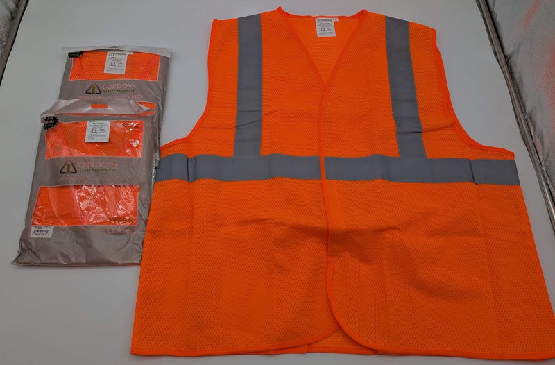 3x Cordova V210P High Visibility Safety Vests Orange XL Hook And Loop Closure 1