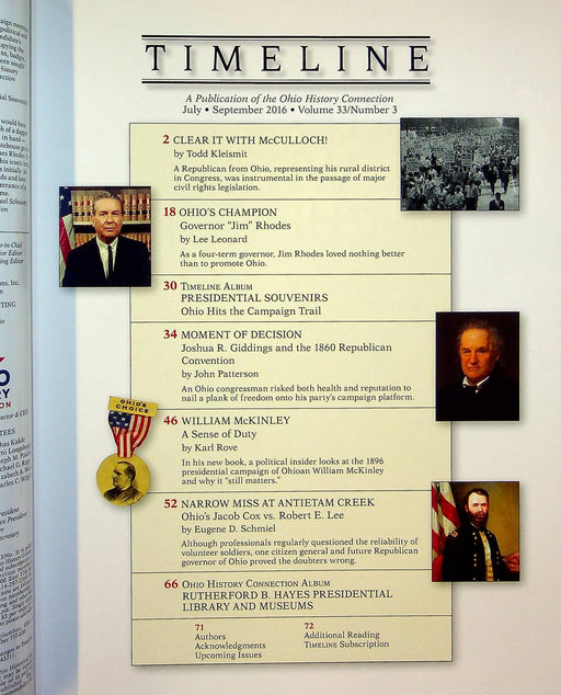 Timeline Ohio Historical Magazine July/Sept 2016 Vol 33 No 3 William McKinley 2
