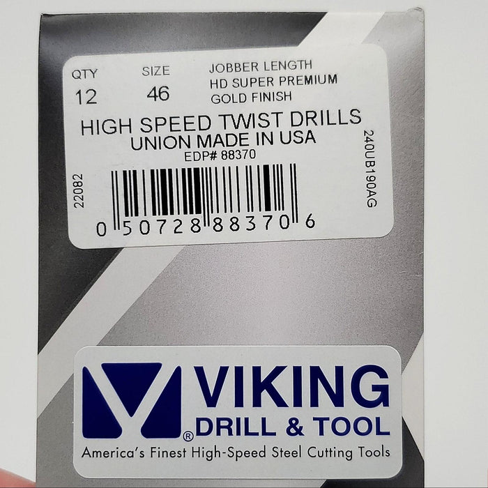 12x Viking Size 46 Drill Bits 88370 135 Deg Split Point HSS Jobber Length 2.125" 3