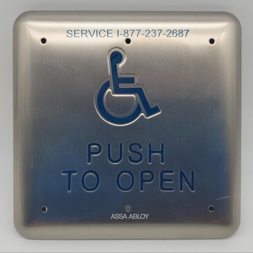 Assa Abloy Push To Open Plate 4.75" Wheelchair Logo 1008061 Brushed Chrome 1