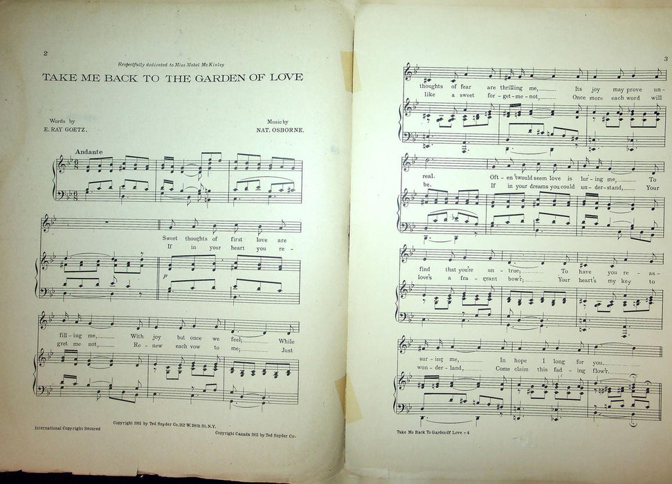 1911 Take Me Back To The Garden of Love Sheet Music Nat Osborne E Ray Goetz 2