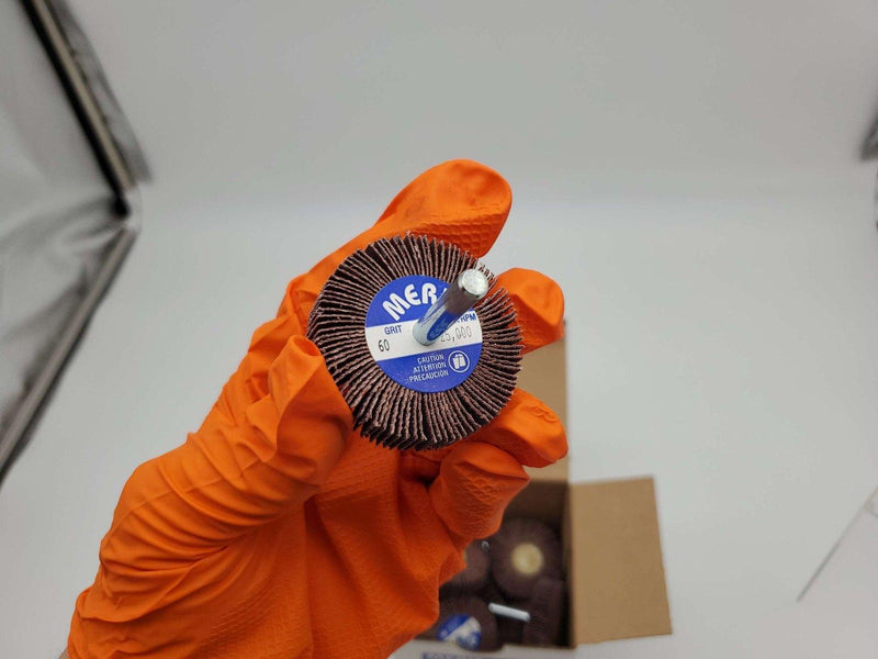 Merit 2" x 1/2" Flap Wheels 60 Grit 25,000 RPM Max 1/4" Shank Pack of 10 2