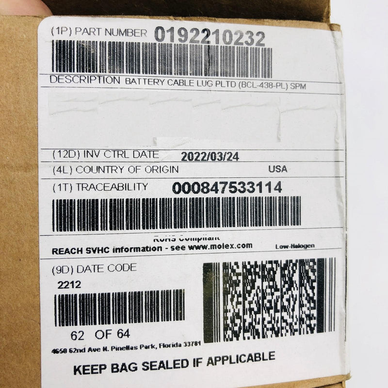 Molex 192210232 Battery Cable Lug Terminals 4 AWG 3/8 Stud Crimp Lot of 25 2