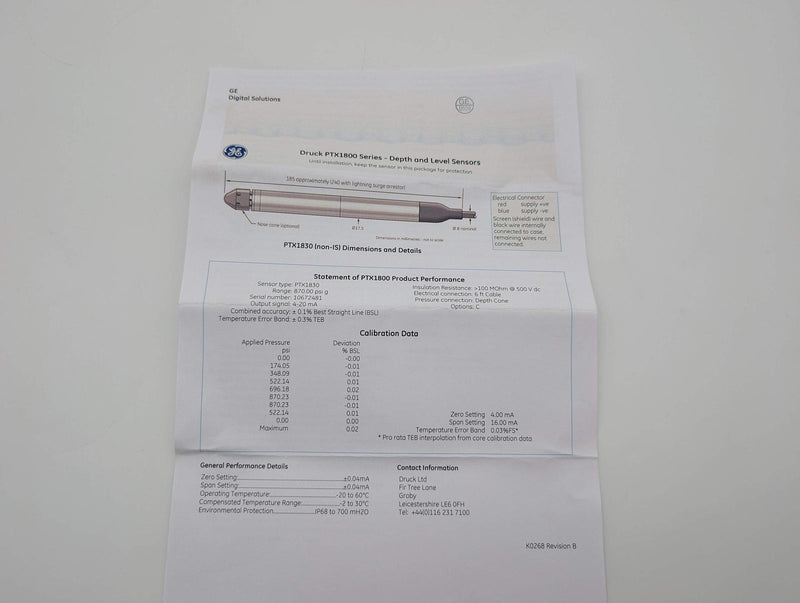 Druck PTX1830 870 PSI 4-20mA Submersible Level Pressure Transmitter 6ft Cable