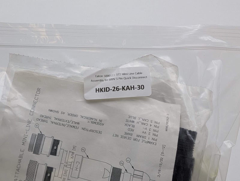 Eaton 5000111-372 Mini-Line Cable Assembly 8A 600V 5 Pin Quick Disconnect 7