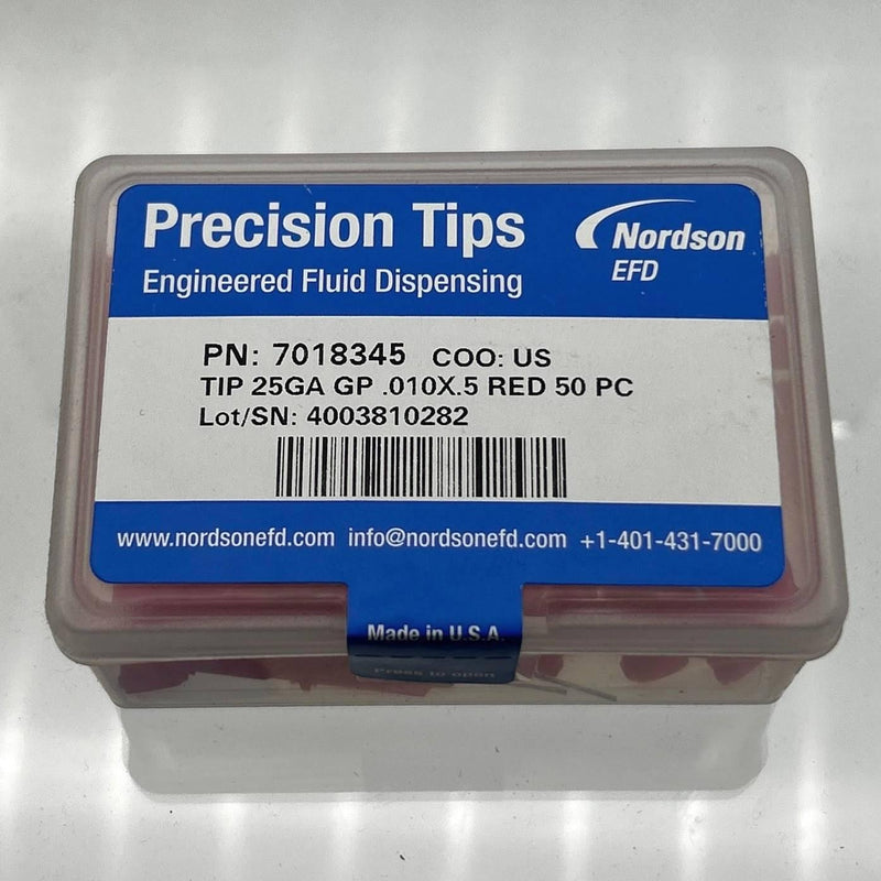 Nordson EFD 7018345 Precision Dispensing Tip 25 Gauge GP .010 x .5 Red 50pk/bx 1